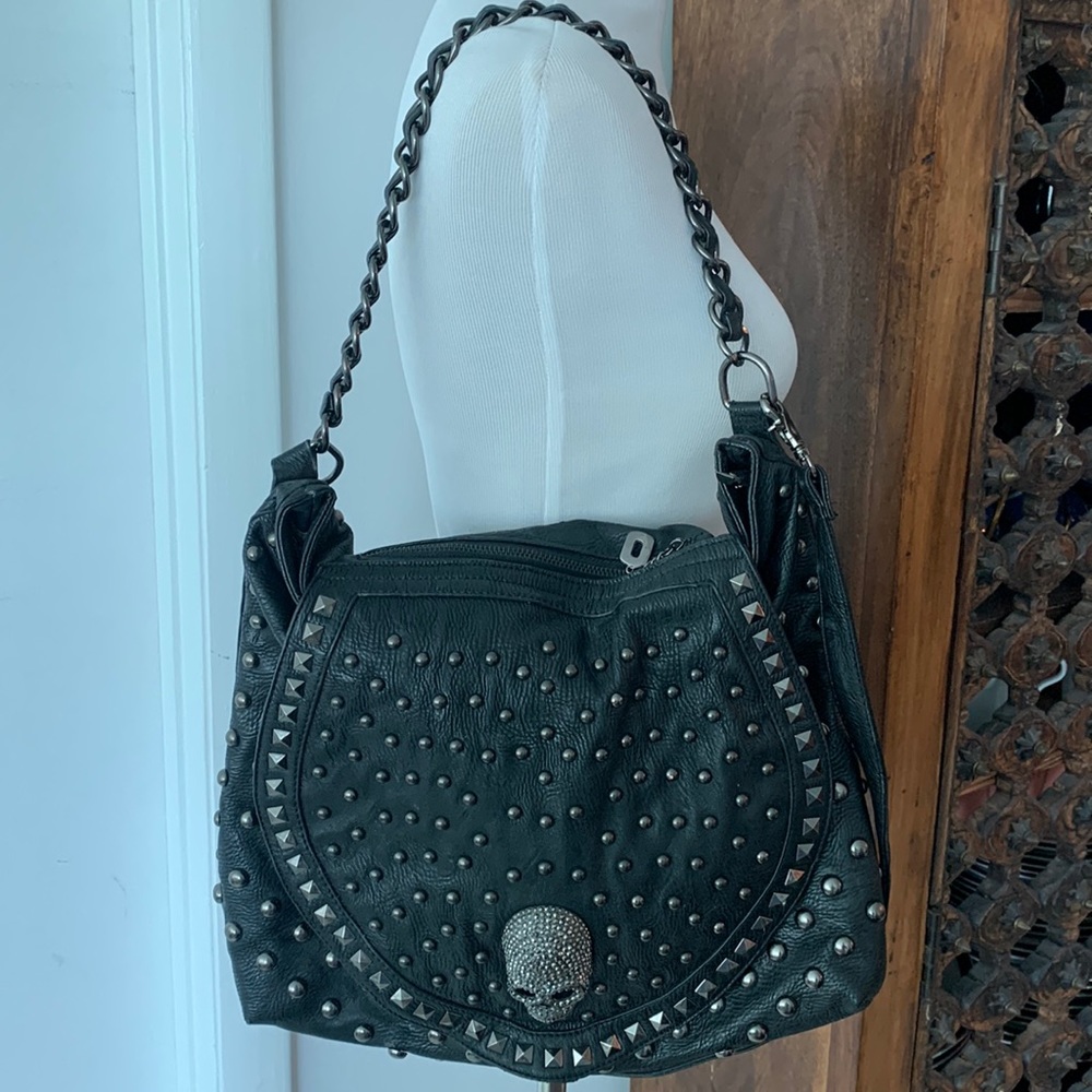 Studded Skull Embellished Shoulder Leather Bag